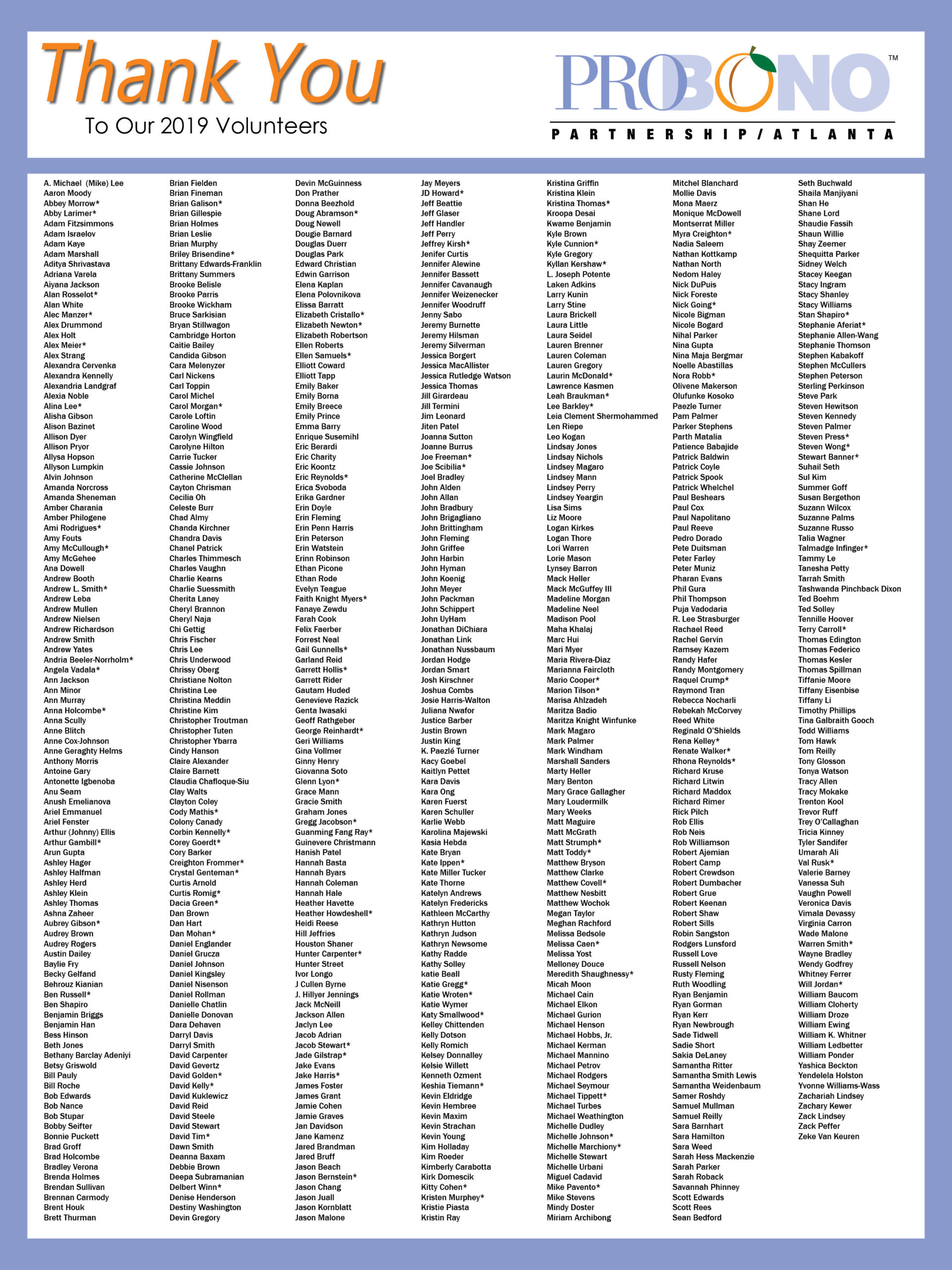 List of Volunteers in 2018